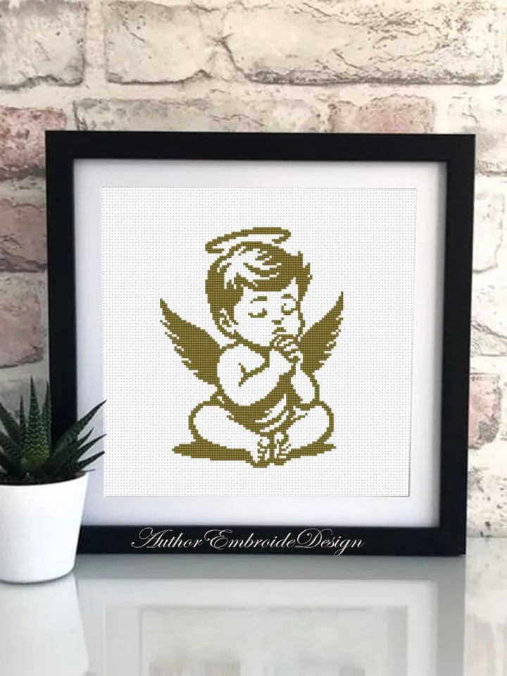 Baby angel cross stitch pattern PDF download Angel silhouette cross stitch chart, Angel ornament pattern digital PDF, Angel baby gift #O18