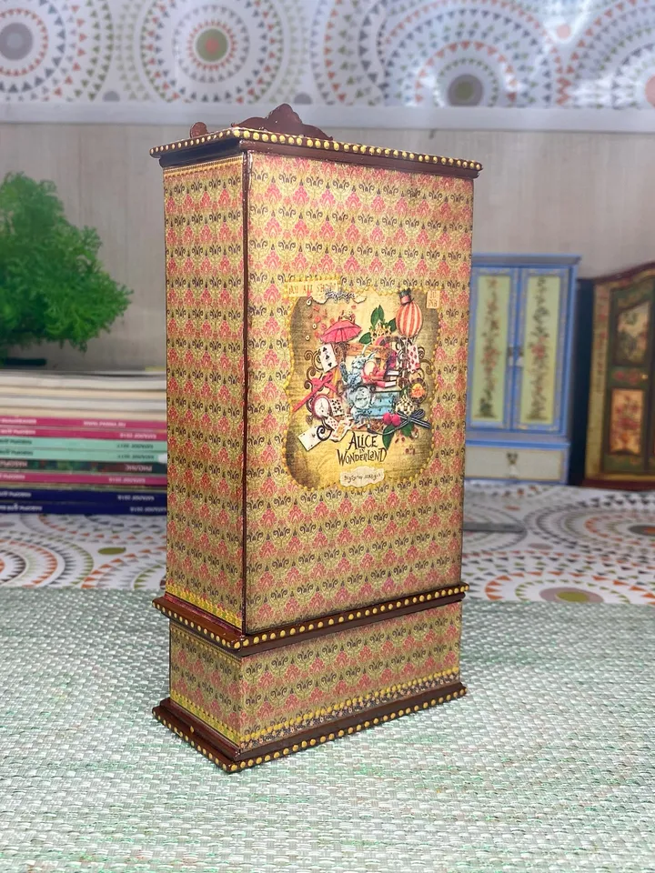 Handmade wardrobe. Doll furniture. Wardrobe based on the fairy tale "Alice". 1:12.