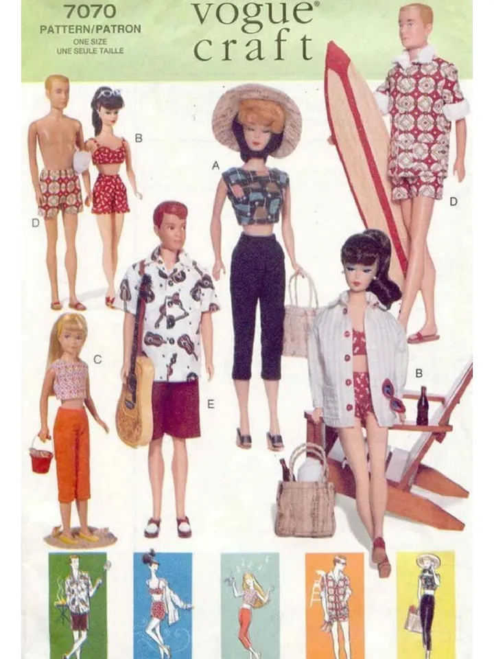 Copy Vogue 7070 Vintage Barbie and Ken Sewing Pattern Wardrobe Clothes for Dolls 11-1/2" - 12" Digital Download PDF
