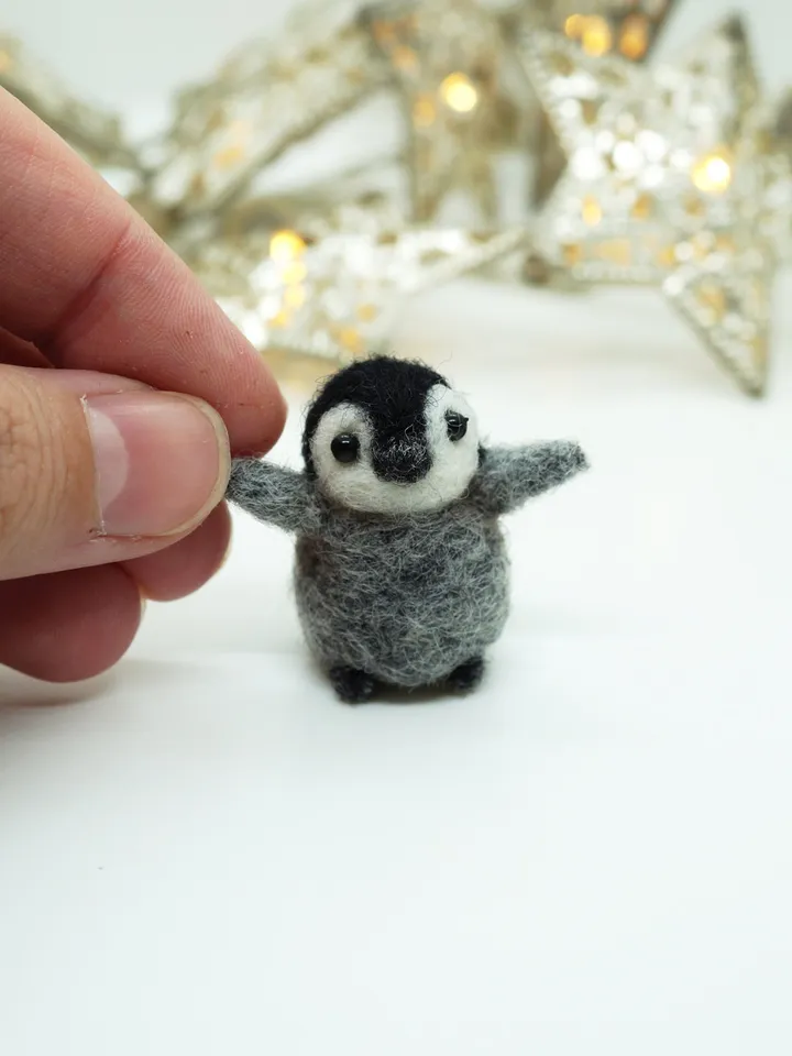 Tiny needle felted baby penguin, felted miniature, made to order