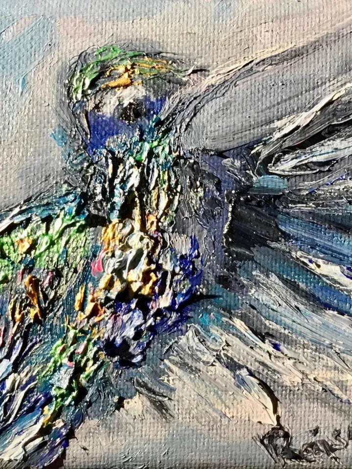 Hummingbirds couple diptych,set of 2 hummingbirds painting,small canvas paintings gifts, wedding gifts wall decor,exotic birds oil painting,