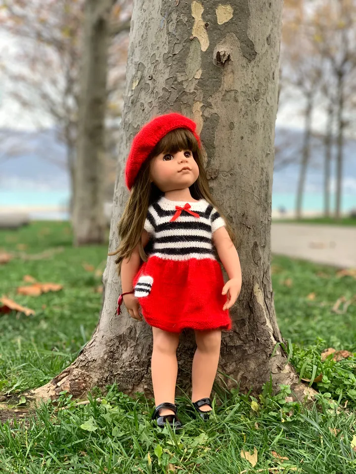 Dress for GOTZ doll KNIT patter / Christmas dress for 19-20 inch 45-50 cm doll, American Girl doll, clothes pattern PDF French dress, eng