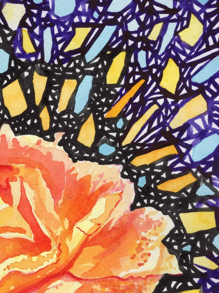 Yellow-orange rose. Original author's watercolor painting.