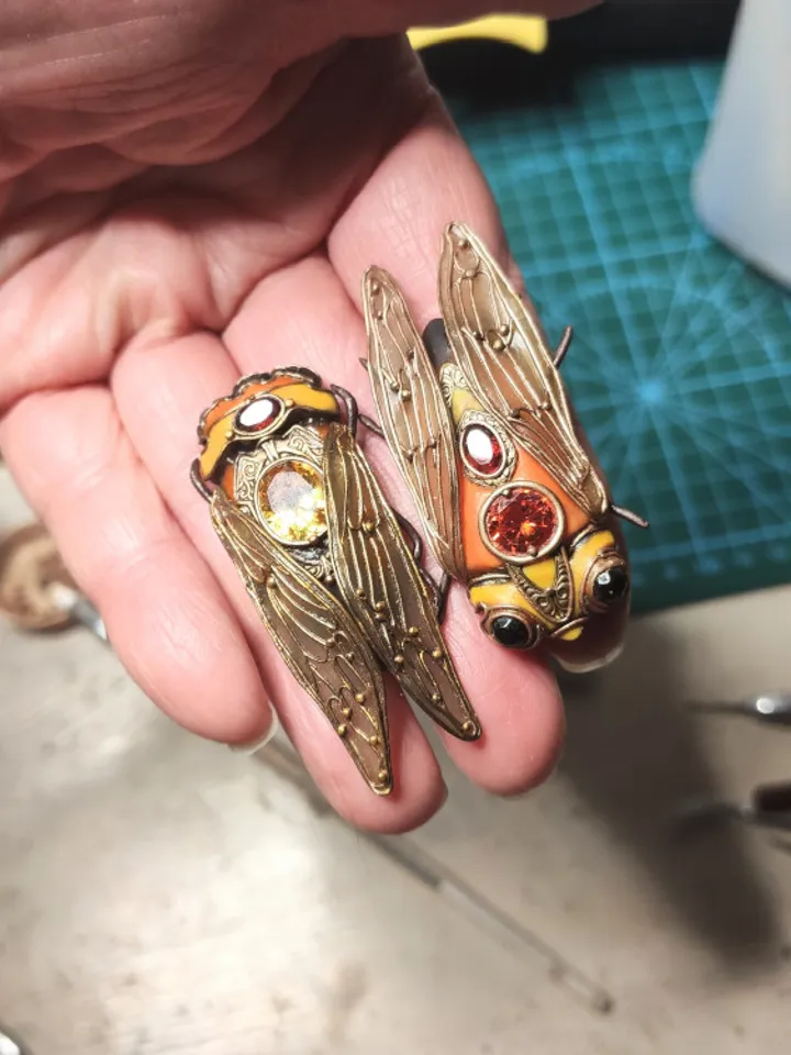 Brooch Cicada, Orange brooch, Brooch pin, Rare vintage cicada brooch