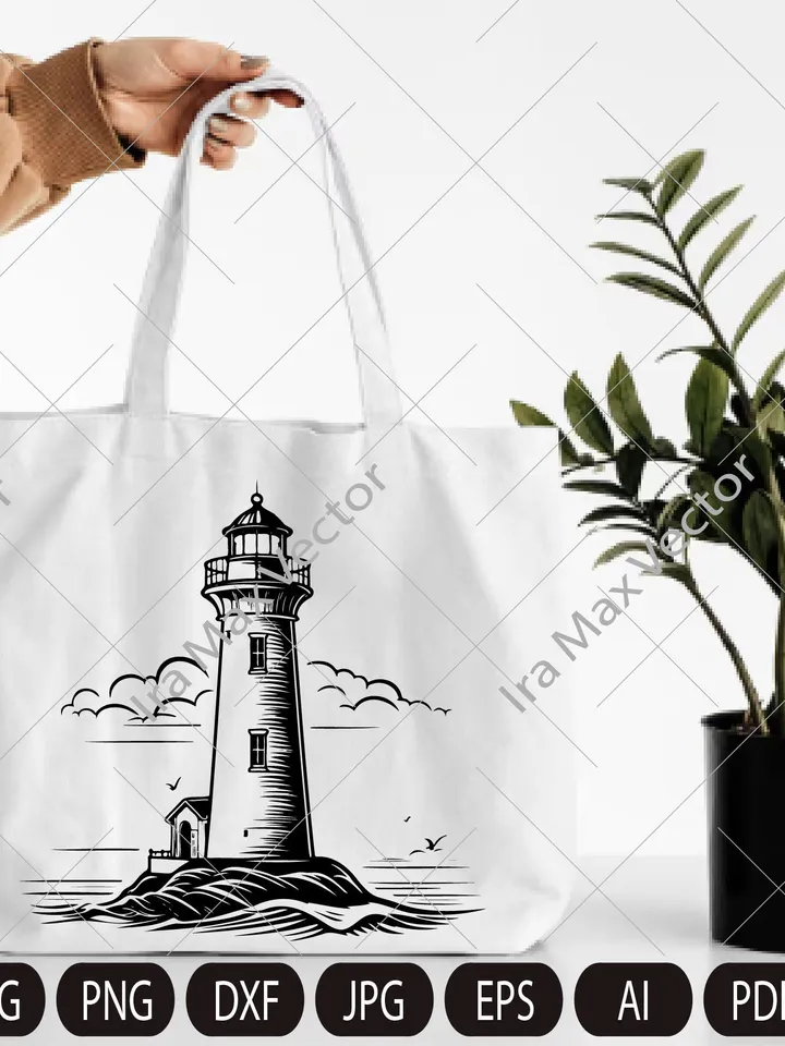 Lighthouse SVG,Lighthouse vintage, Beacon File, Ocean Island clipart, Maritime vector graphic file,Digital file instant download