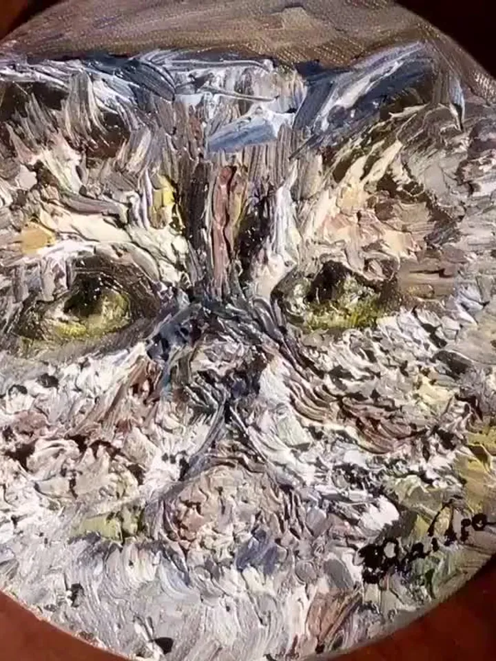 Persian cat painting on round canvas,original oil impasto style painting,gift,wall hanging,animals painting pet lovers gifts