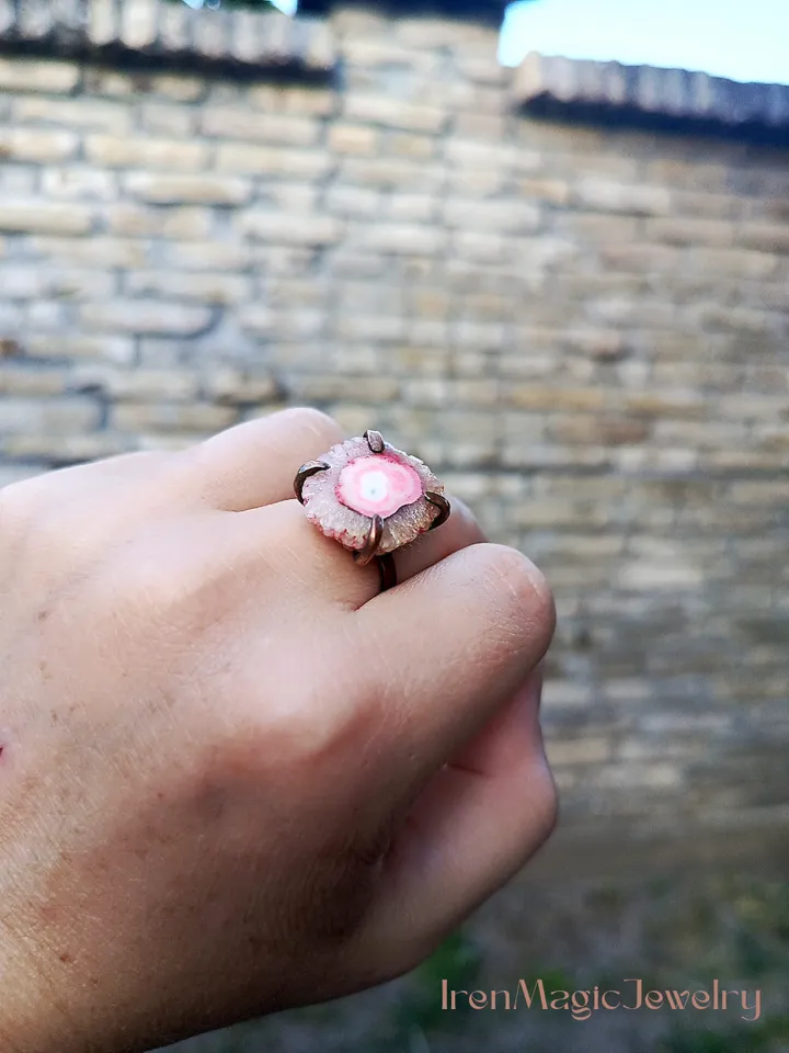 Raw Copper Ring with Stalactite Slice Quartz