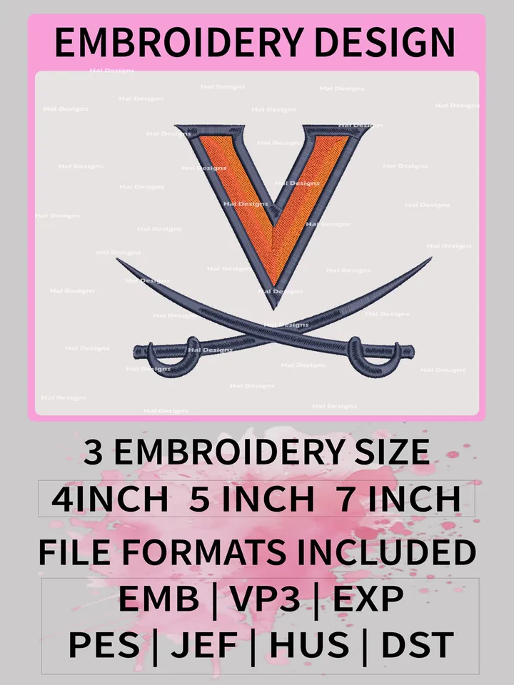 NCAA Virginia Cavaliers Embroidery File, 3 Sizes, 6 Formats, NCAA Machine Embroidery Design, NCAA Logo, NCAA Teams