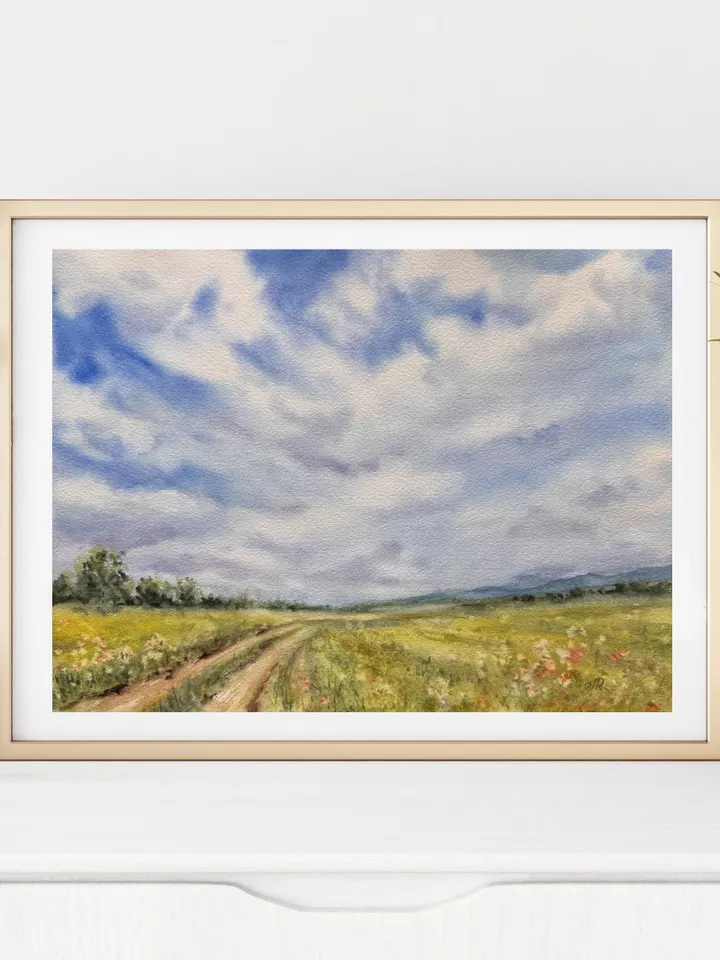 Meadow Original Painting Landscape Watercolor Painting Fields Painting