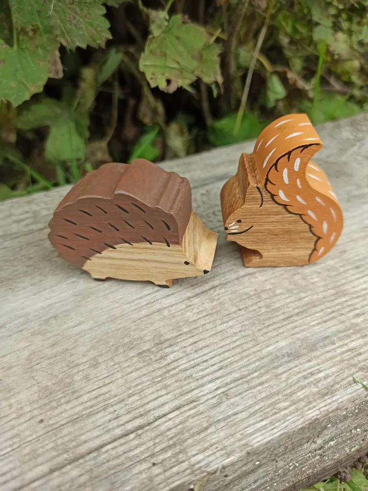 Wooden toy hedgehog,wood squirrel forest animals,Montessori baby toys, first toy