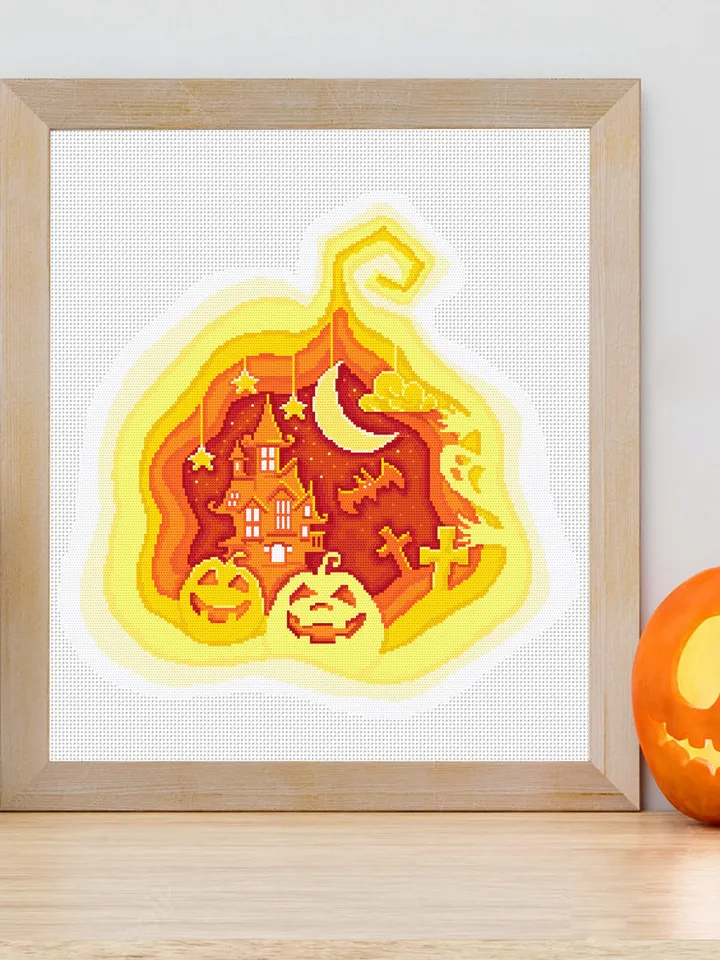 Halloween cross stitch pattern download PDF Spooky Halloween pattern digital PDF Halloween pumpkin cross stitch chart, 3d cross stitch #H34