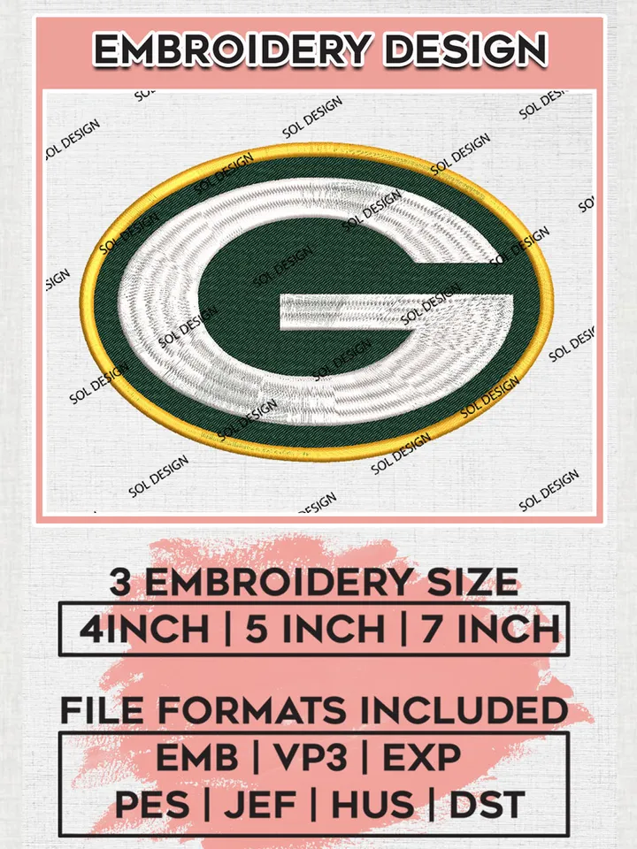 Green Bay Packers Logo Embroidery Designs, NFL Packers, NFL Embroidery Designs, NFL Green Bay Packers Machine Embroidery Design, Digital Download