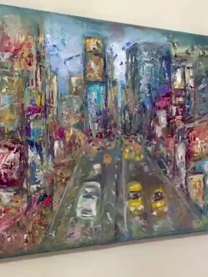 New York original textured oil painting on stretched canvas,cityscape wall art,world capitals original art,Times Square,USA painting.