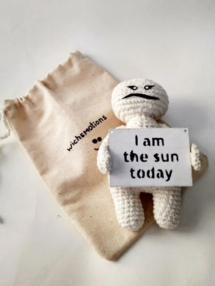 Doll Simpleman with emotional phrase for Emotional health, mental health, to embrace your emotions