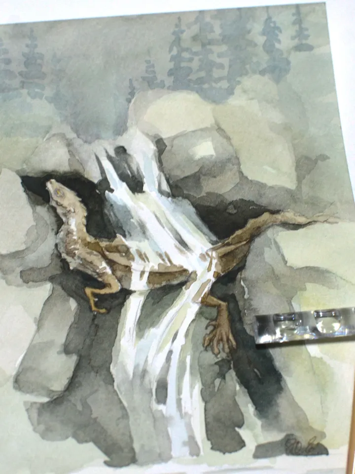 Small art Dragon waterfall Original fantasy painting by Yulia Evsyukova