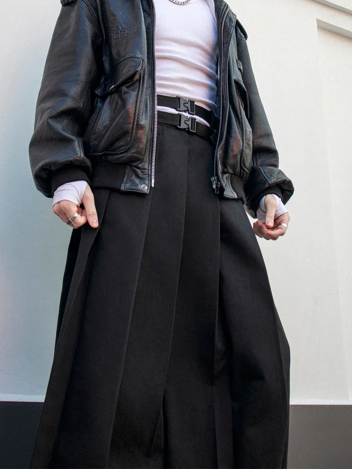 Men's maxi pleated skirt "Extra" with a double belt / not kilt