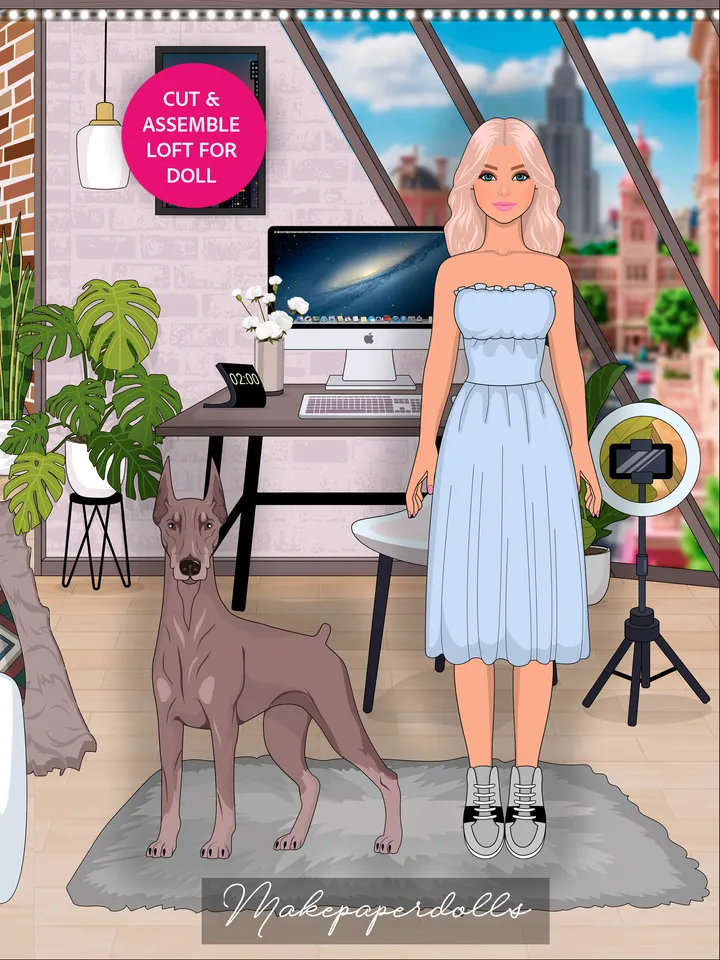 Loft with paper doll and dog