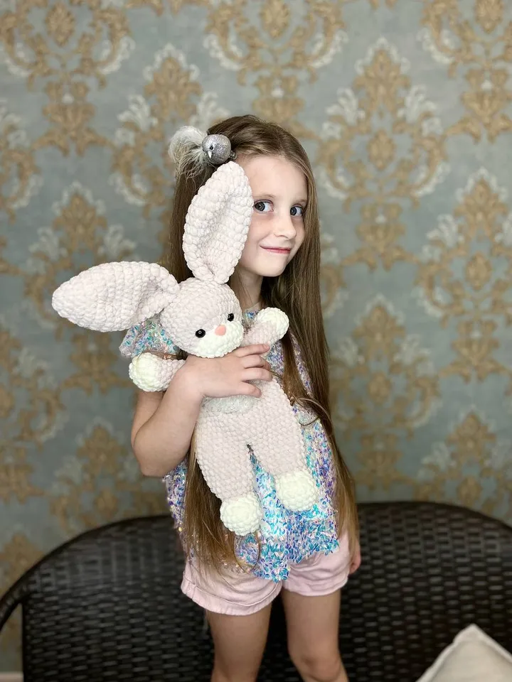 Crochet bunny snuggler for kids Baby lovey Handmade cuddle toy