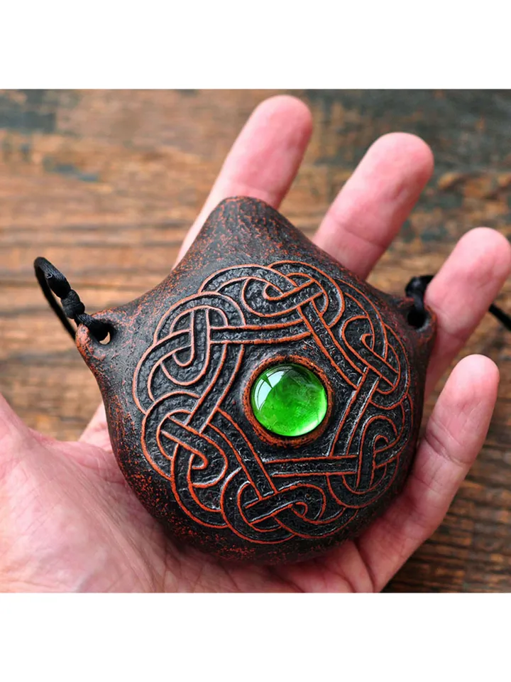 Druid flute "Element of Earth" green inlay / natural major ocarina