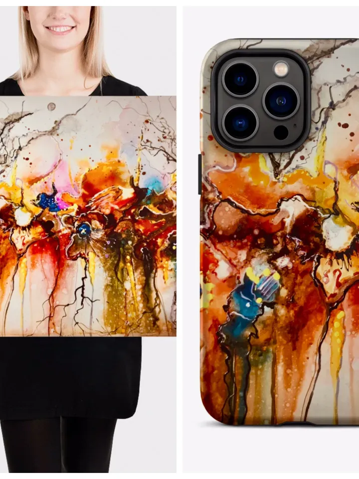 Photo paper poster from my original mix media artwork on yupo paper,colourful floral fantasy wall decoration,unique gift.