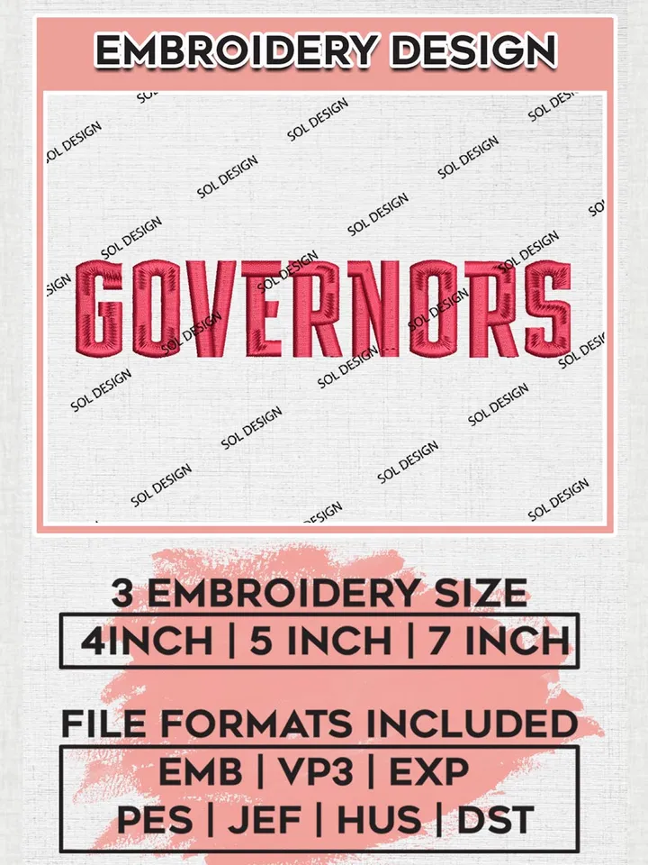 NCAA Governors Team Writing Logo Embroidery Design Files, NCAA Austin Peay Governors Machine Embroidery, NCAA Teams, 3 sizes, NCAA Machine embroidery designs, Digital Download