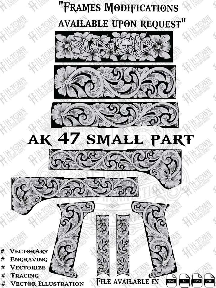 AK47 Floral Scroll Engraving Design: Laser-Ready Vector (Digital Download)