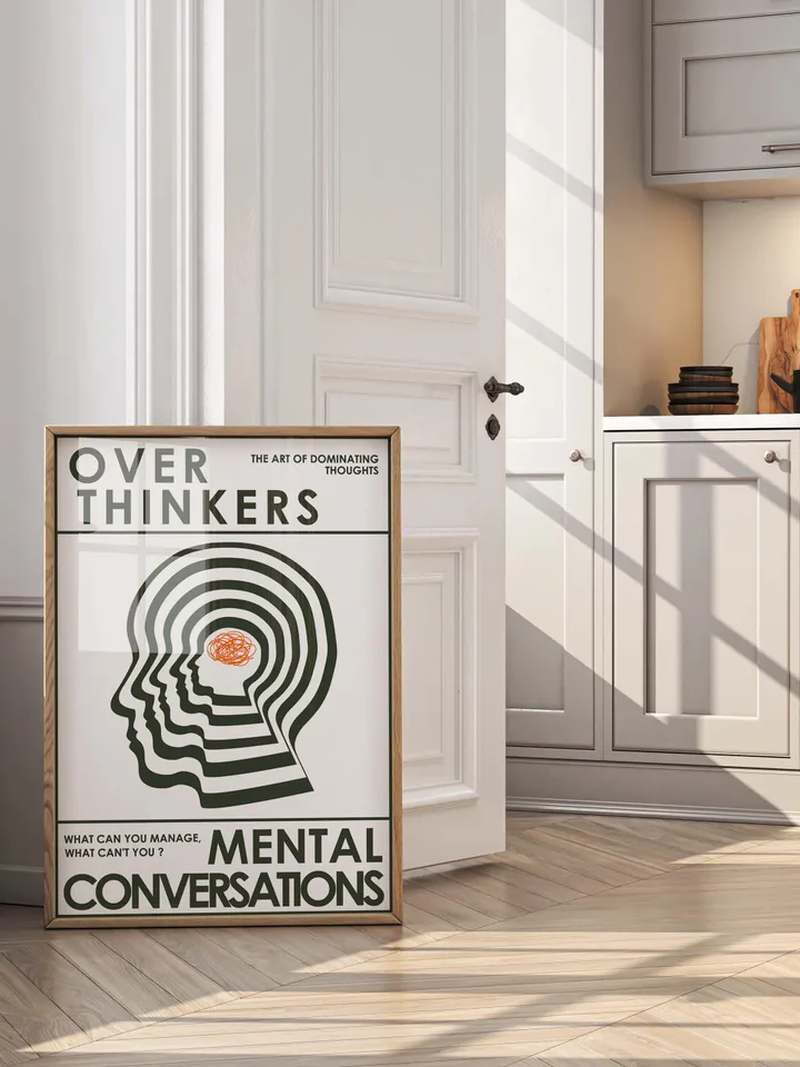 Overthinkers Wall Art Digital Print Retro Style Creativity Poster Eclectic Printable Artwork Trendy Room Decor Instant Download Green White