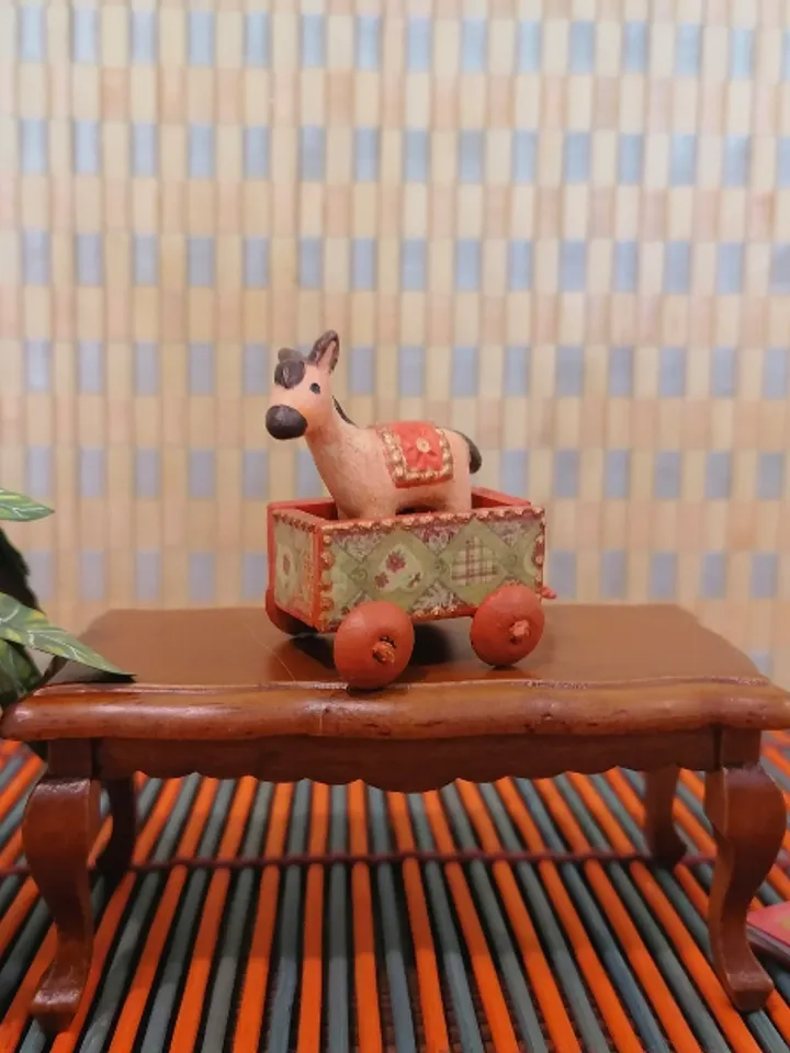 Donkey on a cart. A toy for a doll.1:12 scale.