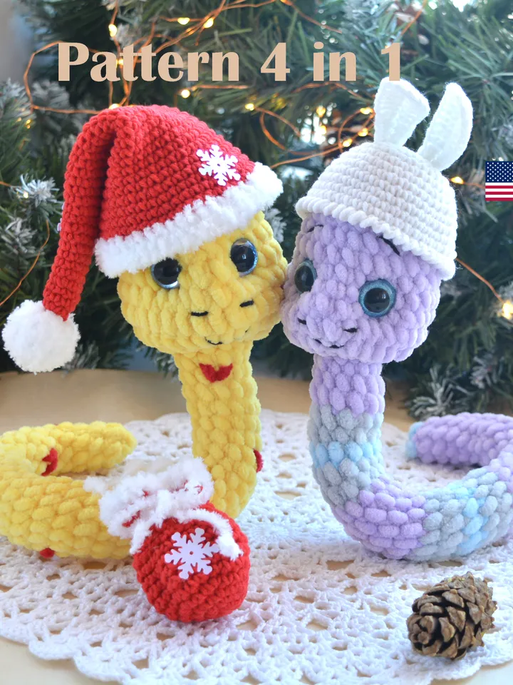 Christmas Snake Crochet Pattern, Snake Crochet Pattern, Easy Snake Plushie Pattern, PDF Download, Beginner Friendly Amigurumi
