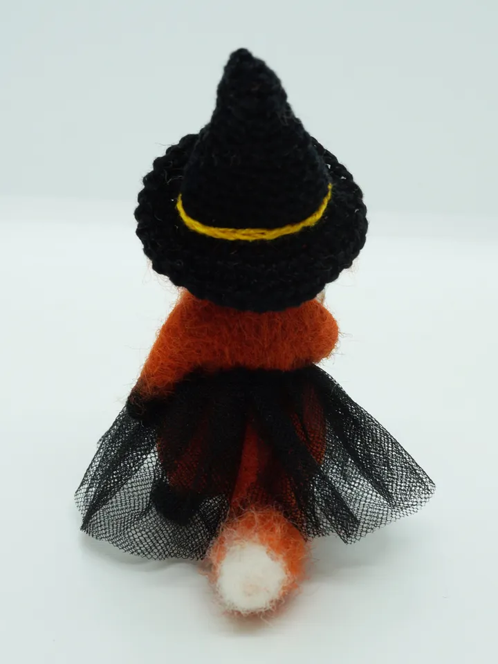 Glinda the fox, miniature needle felted fox in a witch outfit, ships from the US