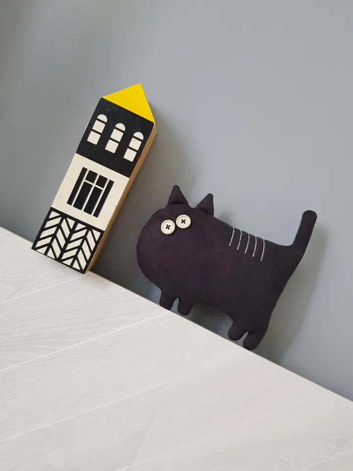Black cat sewing pattern PDF digital tutorial in English, Halloween doll sewing diy