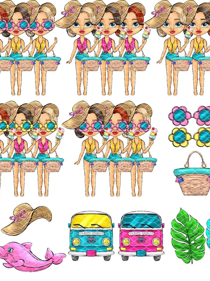 Super Beach Girls Clipart, Beach Birthday Clipart, Summer Girl Clipart, Cute Planner Stickers, Beach Nursery Decor Clipart, Summer Sublimation Png
