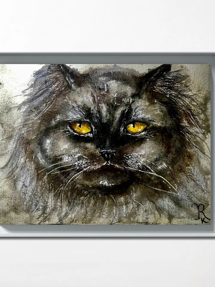 Black Persian cat painting,original watercolor painting,cat original painting,animals wall art,cat lovers gift,home decor wall art.