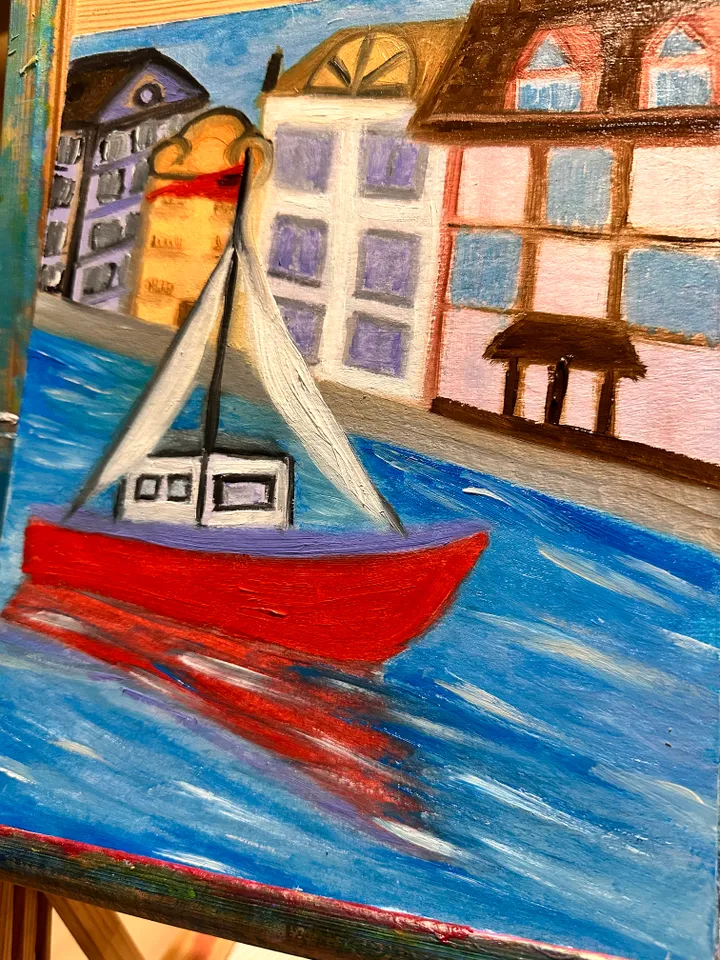 Oil Painting Netherlands Amsterdam Canal Boat Trip Cityscape     Countries Travel Vacation Cardboard 10x8 inches 25x20 cm New Wall Decor
