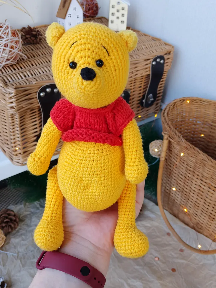 Cotton Plush Winnie the Pooh stuffed toy. Yellow teddy bear stuffed toy. Baby shower toy plush yarn