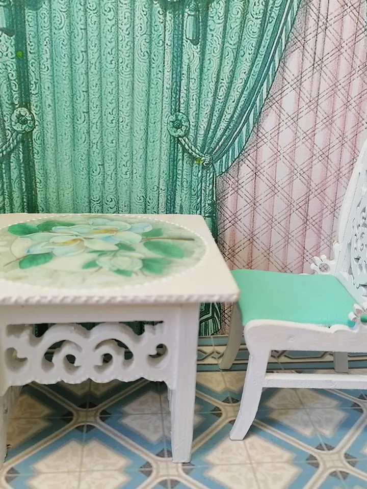 Table , chair. Puppet miniature.1:12 scale.