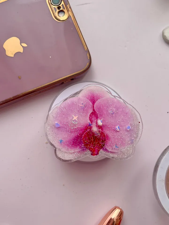 Magsafe Light Pink Orchid Flower Phone Grip, Phone Accessory, Flower Popsocket