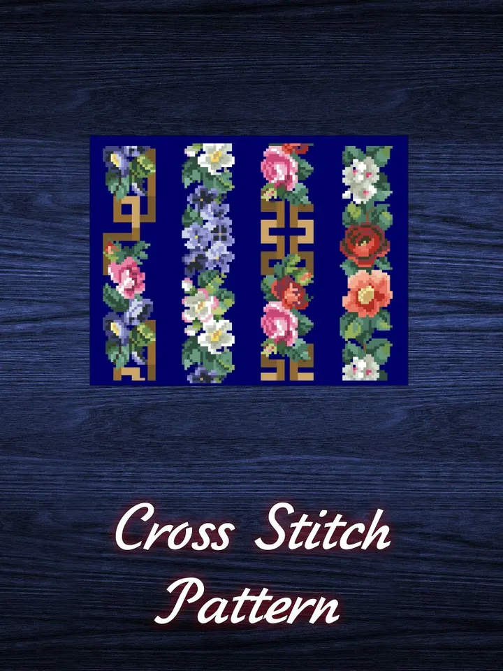 Antique Cross Stitch Pattern Floral Border Digital Download PDF