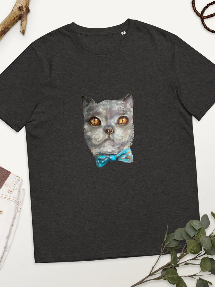 Cat in a bow tie Unisex organic cotton t-shirt made with my original soft pastel painting,funny animals t shirt gifts.