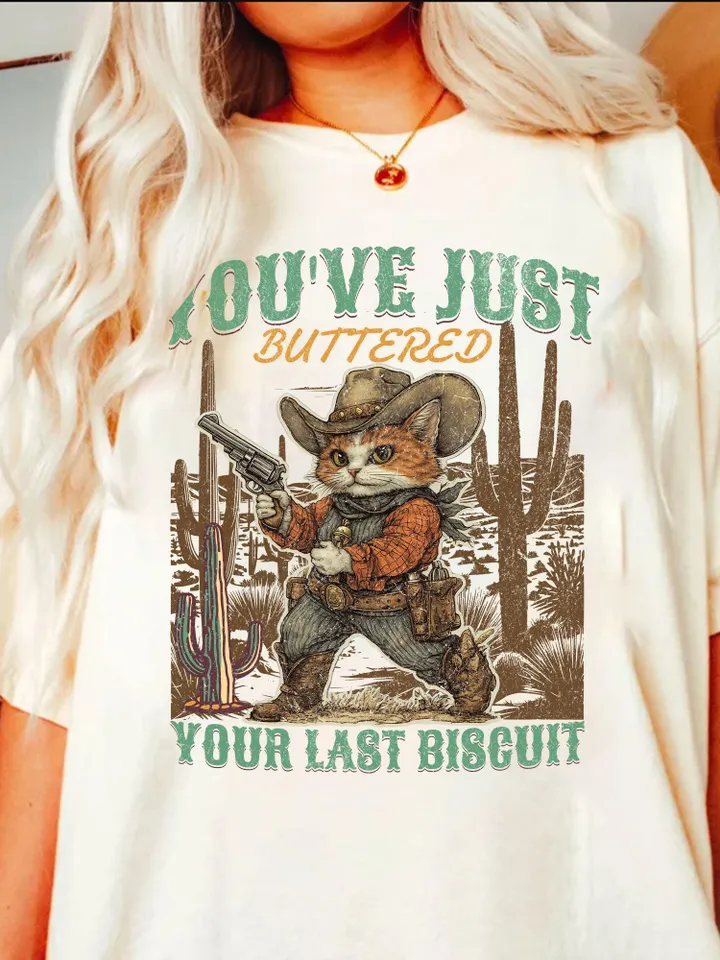 Funny Western design Png - Retro cowboy graphic for sublimation and DTG printing - Funny cat t-shirt design - Country saying Png
