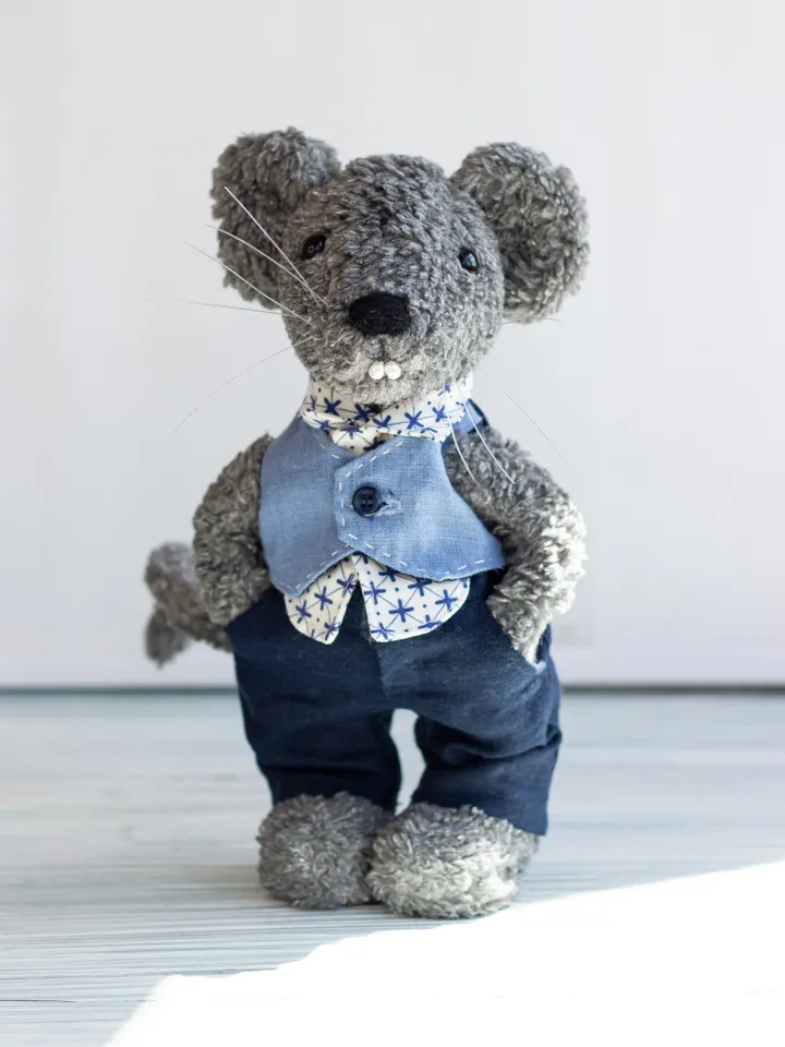 Handmade Collectible Stuffed Mouse: Unique Plushies and Art Toys for Sale/ Teddy Mouse