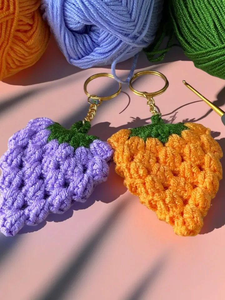 Crochet Berry Keychain PDF Pattern, Amigurumi Strawberry Keyring DIY Tutorial, Handmade Fruit Bag Charm Crochet Pattern Digital File