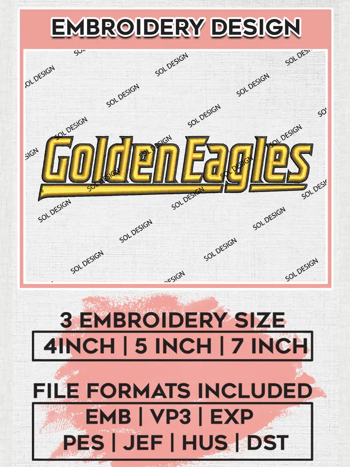 NCAA Golden Eagles Team Writing Logo Embroidery Design Files, NCAA Southern Miss Golden Eagles Machine Embroidery, NCAA Teams, Game Day, 3 sizes, NCAA Machine embroidery designs, Digital Download