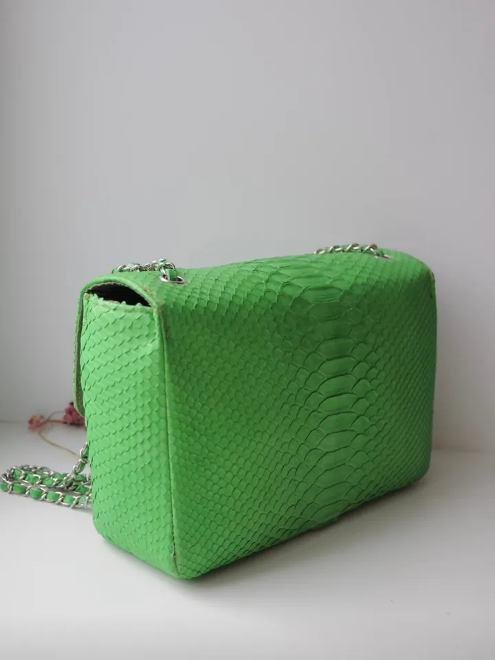 Genuine python skin maxi crossbody bag green colour big, summer big chain crossbody, elegant classy crossbody bag genuine leather summer