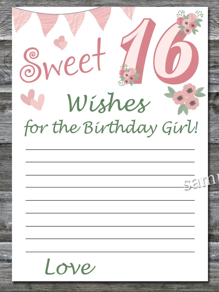 Sweet 16th Wishes for the birthday girl,Adult Birthday party game printable-fun games for her-Instant download