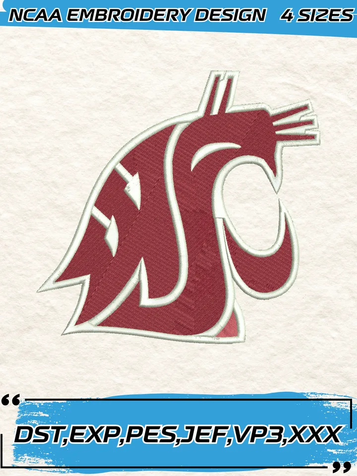 Washington State Cougars Embroidery Designs,NCAA Logo Embroidery Design,Machine Embroidery Design File,4 Sizes, Digital Download