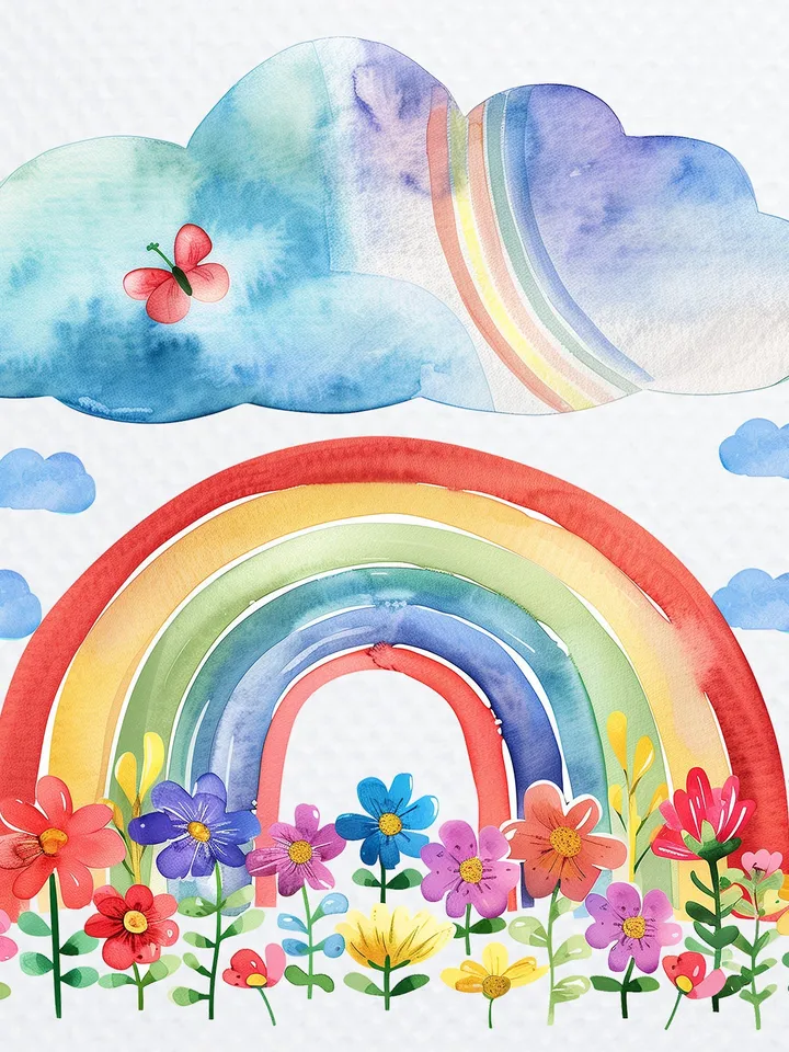 12 PNG Rainbows with Flowers Bundle, Nursery Watercolor Rainbow, Cute Rainbow clipart for sublimation, Digital download, Paper craft