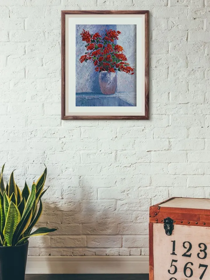 Oil painting Still life Red flowers