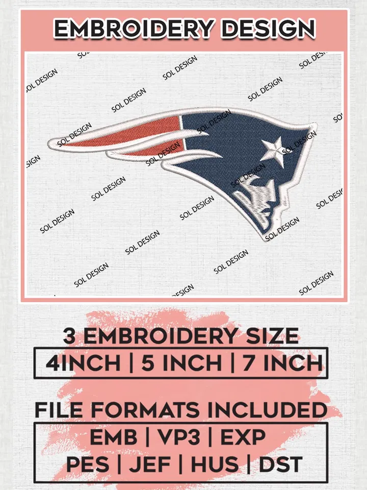 New England Patriots Logo Embroidery Designs, NFL Patriots, NFL Logo Embroidery Files, NFL New England Patriots Machine Embroidery Design, Digital Download