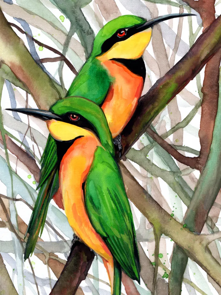 Bee-Eater Original watercolor, bird painting, wall decor, birds lover gift, 8x11 in handmade art by Anne Gorywine